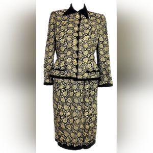 ◇$5,000 OSCAR DE LA RENTA EXCLUSIVE GOLD CRYSTAL BEADED VELVET RUNWAY SUIT US 10